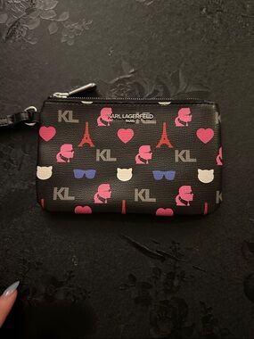 Karl Lagerfeld Black Wristlet with Pink & Multicolor Motifs